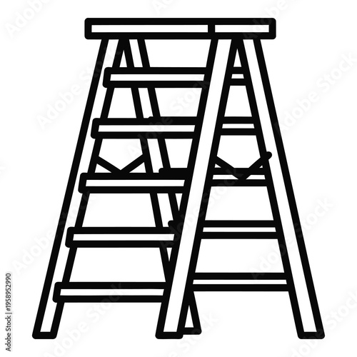 Black and white illustration of a step ladder for climbing high shelves safely icon