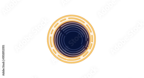 Circular Abstract Graphic Element With Golden Rim And Dark Center