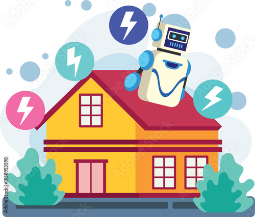 AI robot managing smart home energy system illustration