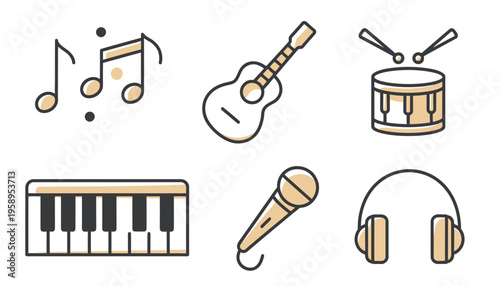 Music Instruments and Accessories Icons.