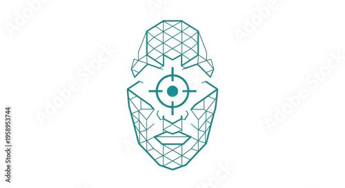 Cybernetic Face Targeted By Digital Crosshairs Surveillance Technology Concept