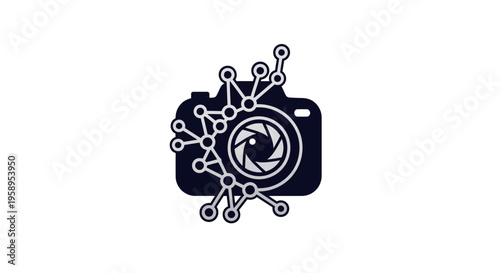 Digital Camera Lens With Abstract Network Connection Icon