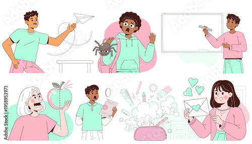 People interacting with eco friendly symbols.