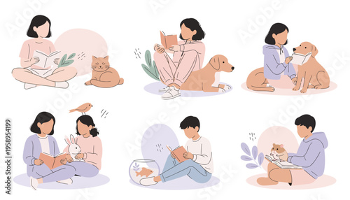 Woman sitting with dog and cat.