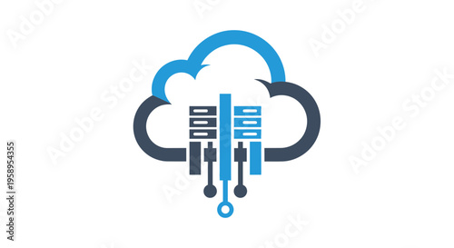 Digital Cloud Server Technology Icon For Network And Data Storage Solutions
