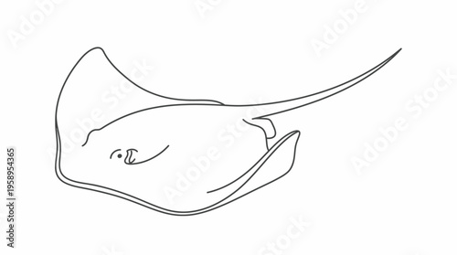 A simple line drawing of a stingray swimming, viewed from above.