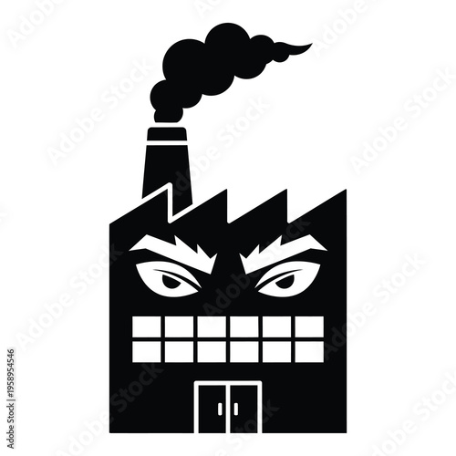 Blackindustrialbuildingwithangryfaceandsmokecomingoutofchimney icon