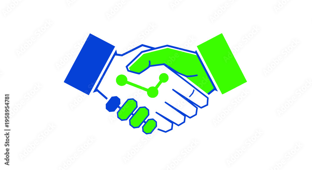 Fototapeta premium Digital Handshake Icon Representing Partnership And Connection