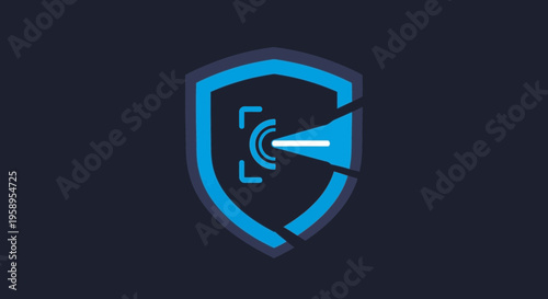 Digital Security Shield Icon Protecting Data With Laser Scan