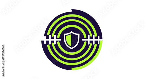 Digital Security Shield Icon with Concentric Circles and Crossbars