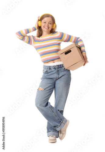 Young woman in headphones w...