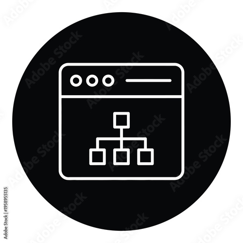 Flowchart diagram icon in white on circular dark background icon