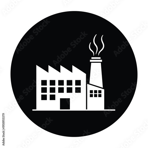 Industrial factory building with smokestack and windows icon graphic icon