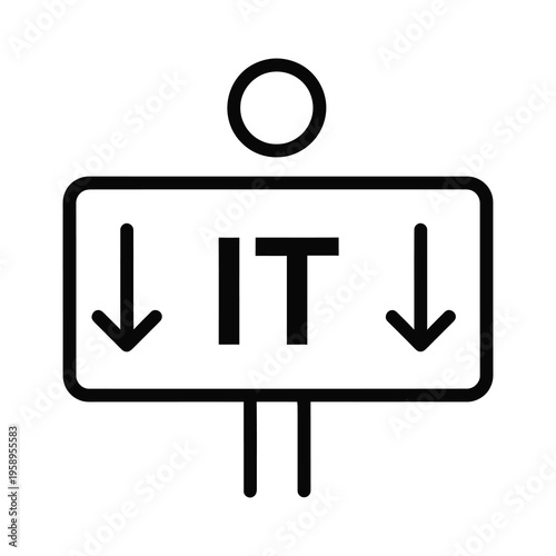 Information technology sign with arrows pointing down on both sides icon