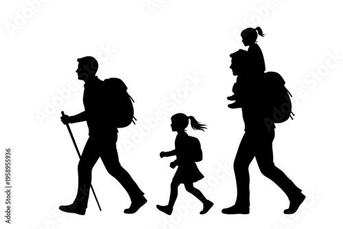 Family Trekking Adventure: A family embarks on a shared outdoor adventure, with each member contributing to the journey with determination and delight.