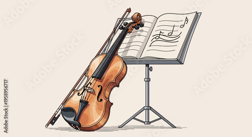 Violin and Sheet Music on Stand.