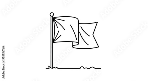 White flag on a flagpole waving in the wind.