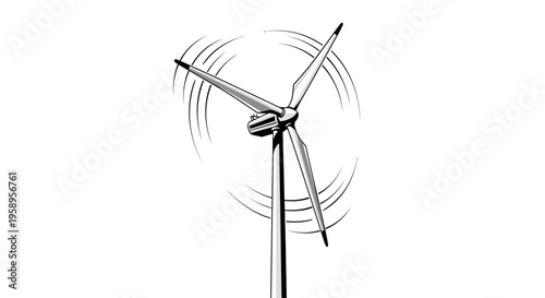 Wind turbine generating clean energy with spinning blades.