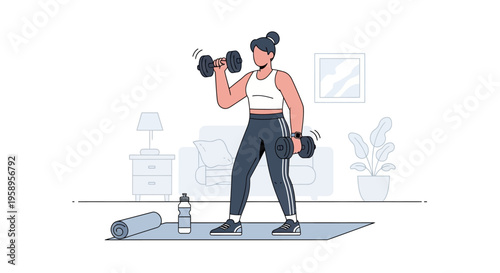 Woman Engaged in Weightlifting Exercise Session for Fitness and Health.