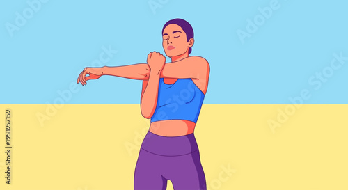 Young woman stretching arm before or after exercise.