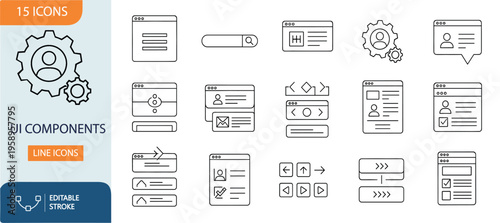 UI Components Line Icons Set Interface Elements Web App Design Collection