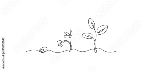 Tableau sur toile Continuous line drawing of growing plants sprouting from the ground in a single