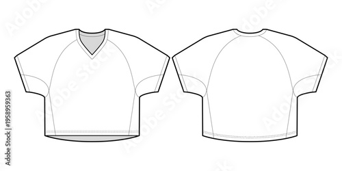 Oversized V-Neck Raglan Short Sleeve T-Shirt-Front and Back View- Fashion Flat- Vector Illustration- CAD Mock-up