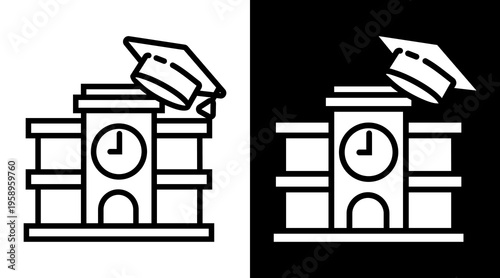 University Icon. Two-Tone Version On Black And White Background