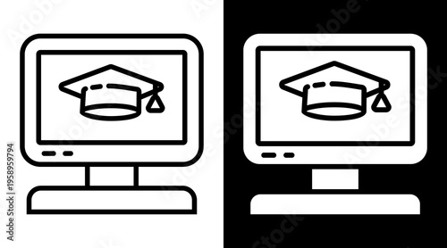 Online Learning Icon. Two-Tone Version On Black And White Background