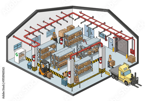 Warehousing and Logistics Operations A Comprehensive Illustration of Storage and Transport in a Modern Facility