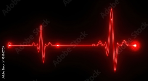 Red Heartbeat Line on Black Background - A Vital Sign.