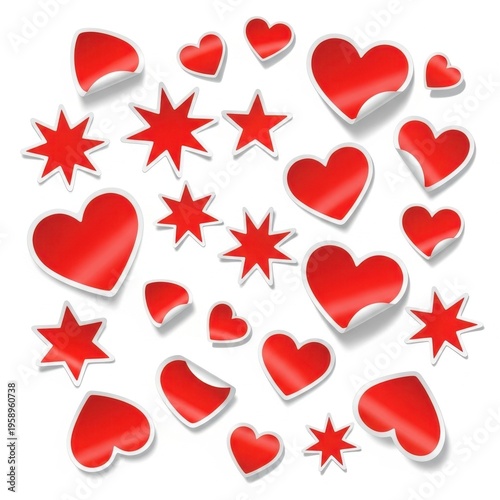Red Hearts and Stars Sticker Collection for Valentines Day.