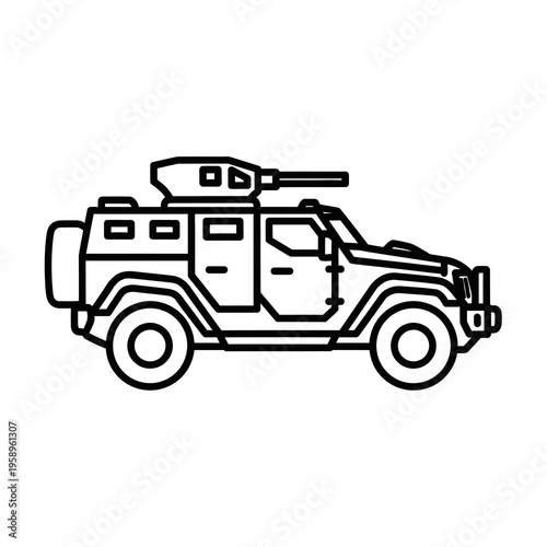 armored vehicle with gun turret on top side view