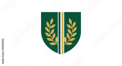Elegant Laurel Wreath Emblem On Green Shield Background