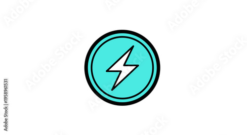 Energetic Lightning Bolt Symbol In A Bright Turquoise Circle
