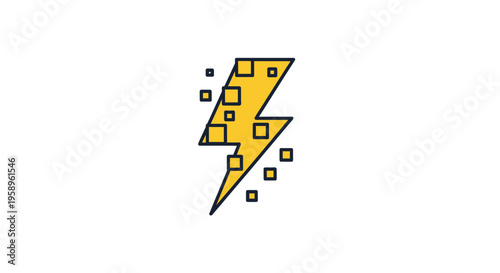 Energetic Thunderbolt Icon With Digital Pixels Bursting Outwards Abstract Design