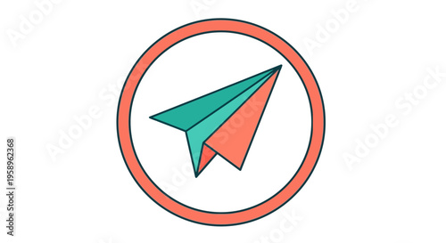Geometric Paper Plane Icon Flying Through Circular Frame