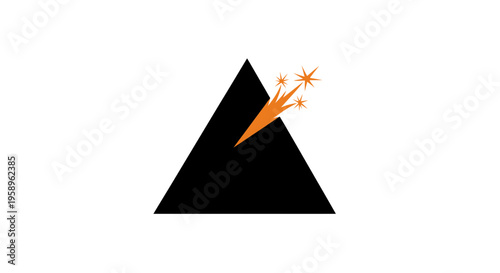 Geometric Prism Icon With Sparking Orange Rays Emerging