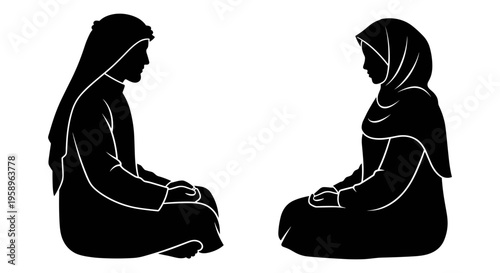 Two individuals engaged in a quiet conversation while seated on the floor. Vector, illustration