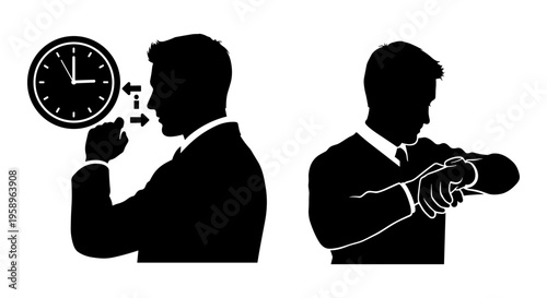 Illustrating the difference between wall clock and wristwatch time checking methods Vector, illustration