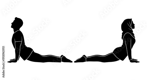 Illustration of a person performing a cobra stretch yoga pose on their stomach. Vector, illustration