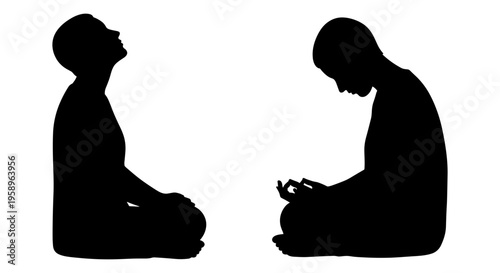 Contrast between traditional meditation and modern digital engagement Vector, illustration