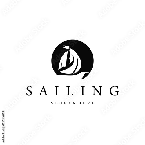 Elegant modern minimalist sailboat logo with clean lines symbolizes the freedom of sea adventure and the tranquility of life.