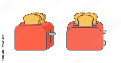 Red Kitchen Toaster with Slices of Fresh Bread, Electric Household Appliance for Breakfast, Cooking Equipment Isolated Vector Illustration Design
