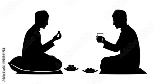 Two individuals sitting and using their mobile devices during a meal together Vector, illustration