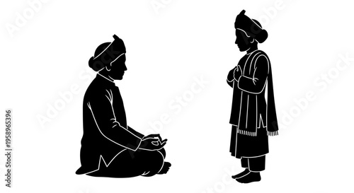 Traditional indian meeting or discussion between two men in cultural attire Vector, illustration