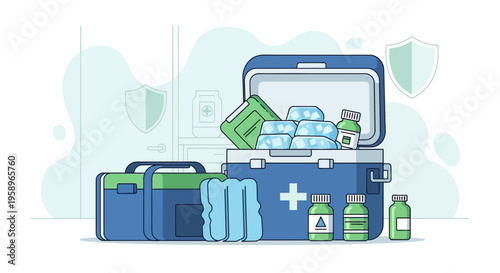 First Aid Kit and Medical Supplies for Emergency Care and Health Safety
