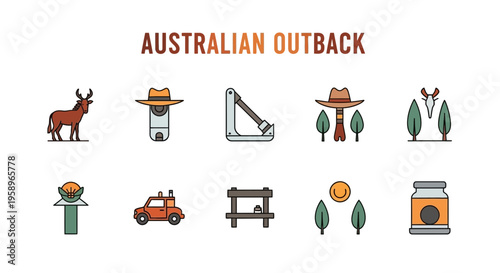 Ten icons representing the Australian Outback displayed in two rows under a title