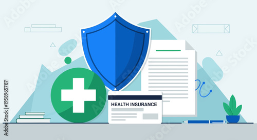 Health Insurance Protection Shield and Medical Card with Documents