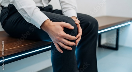 Man sitting on bench with knee pain.